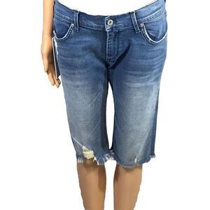 James Jeans Womens Distressed Denim Mid Rise Beach Bum Board Shorts Blue Size 28